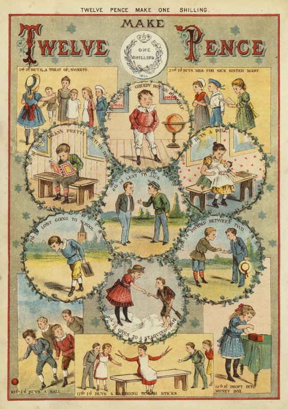 Tolv pence giver én shilling (chromolitho) af English School