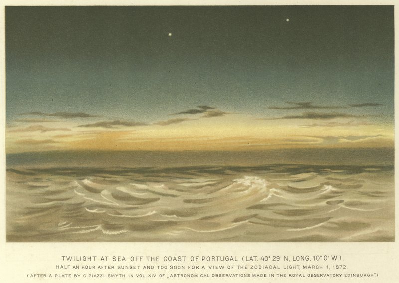 Twilight at sea off the Coast of Portugal, Latitude 40° 29 N, Longitude 10° 0 W  af English School