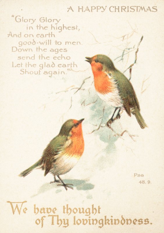 To Robins i sneen, julekort af English School