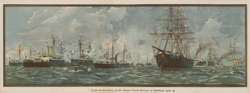 Typer af flåden ved Royal Naval Review i Spithead, 23. juli (chromolitho) af English School