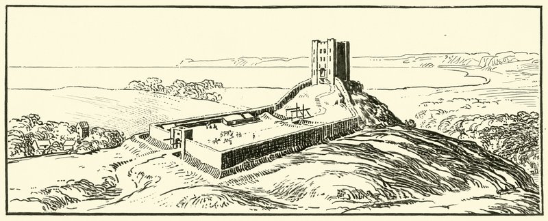 Typisk Norman Castle (blæk på papir) af English School