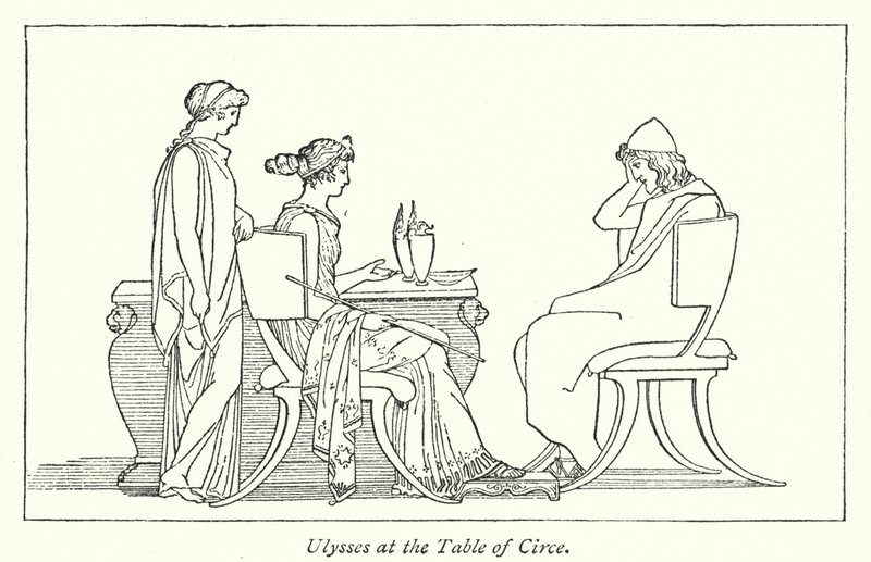 Ulysses ved Circe-bordet (litho) af English School