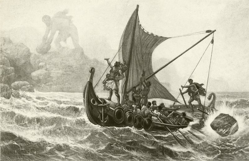 Ulysses trodser kyklopen (dybtryk) af English School