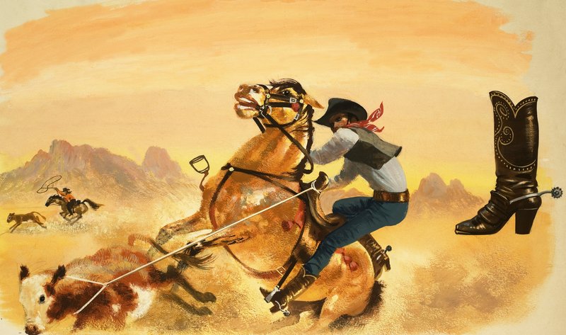 Uidentificeret cowboy roping kvæg af English School