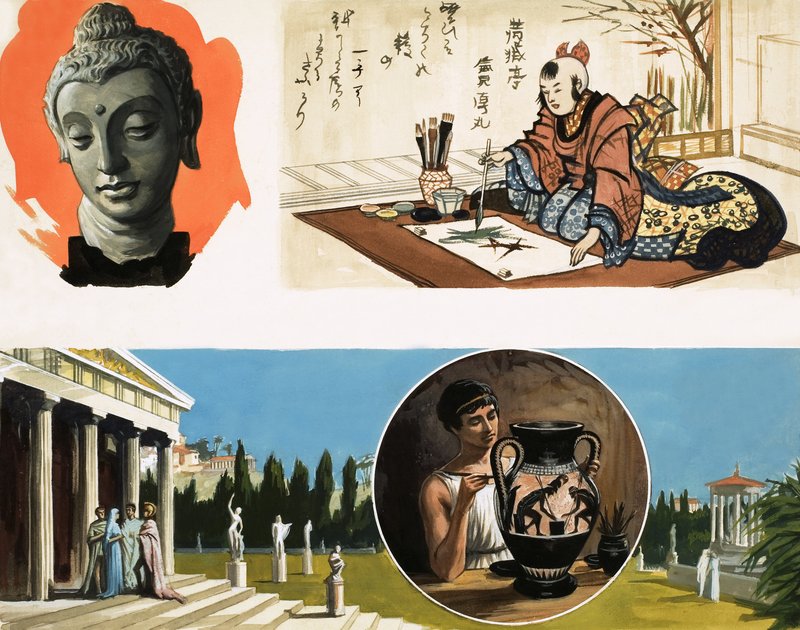 Uidentificeret montage om gamle artefakter af English School