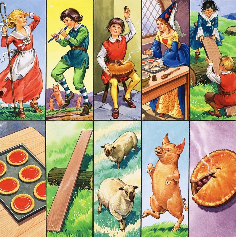 Uidentificeret montage af børnerim-figurer af English School