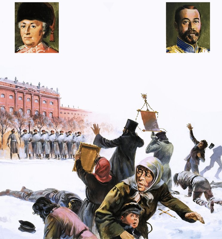 Uidentificeret scene fra den russiske revolution i 1905 af English School