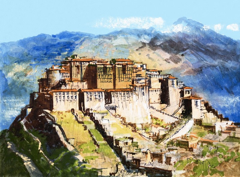 Uidentificeret sted, muligvis Tibet af English School