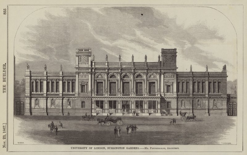 University of London, Burlington Gardens, Mr. Pennethorne, arkitekt (gravering) af English School