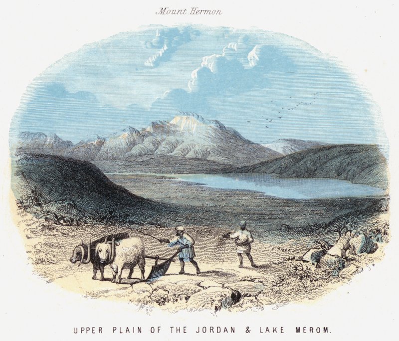 Øvre slette af Jordan og Merom-søen (farvet gravering) af English School