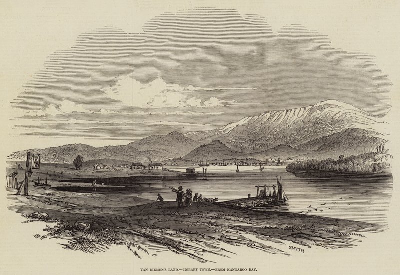 Van Diemens Land, Hobart Town, fra Kangaroo Bay (gravering) af English School