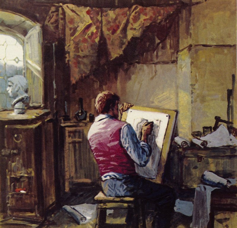 Van Gogh forlod sit missionsarbejde i minerne og begyndte at tegne i Bruxelles af English School