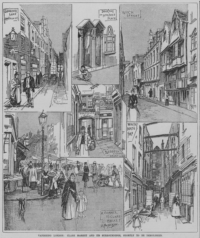 Vanishing London: Clare Market og dets omkringliggende gader kort før nedrivning af English School