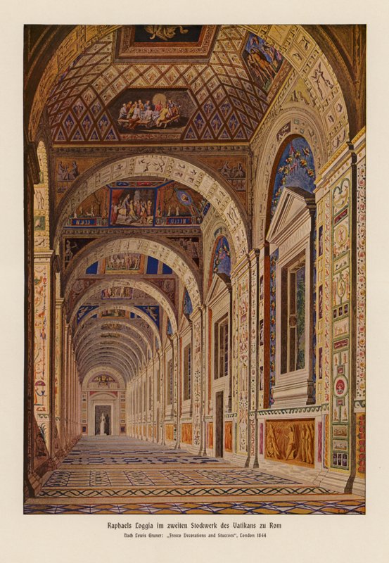 Vatikanets loggiaer af Raphael, Rom (farvelitografi) af English School