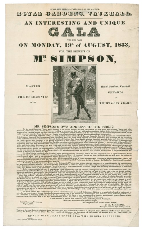 Vauxhall Gardens, Benefit for Mr Simpson, 19. august 1833 af English School