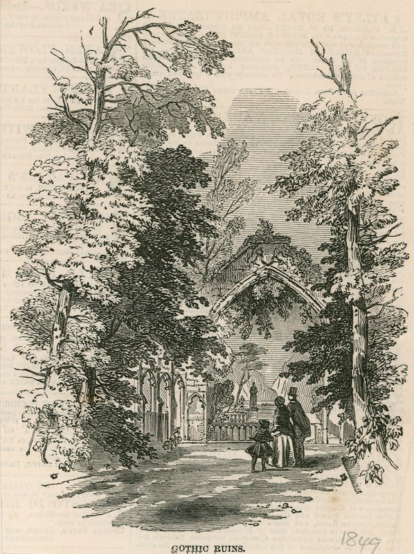 Vauxhall Gardens, London: De gotiske ruiner af English School
