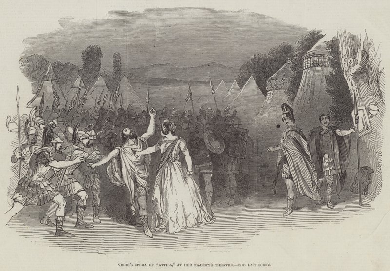 Verdis Opera af "Attila," på Hendes Majestæts Teater, den sidste scene (gravering) af English School