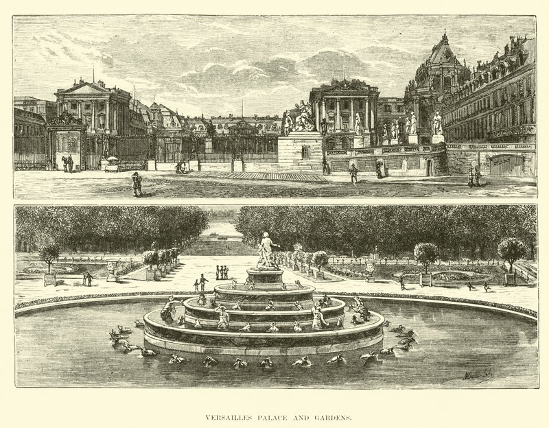 Versailles Palace and gardens  af English School