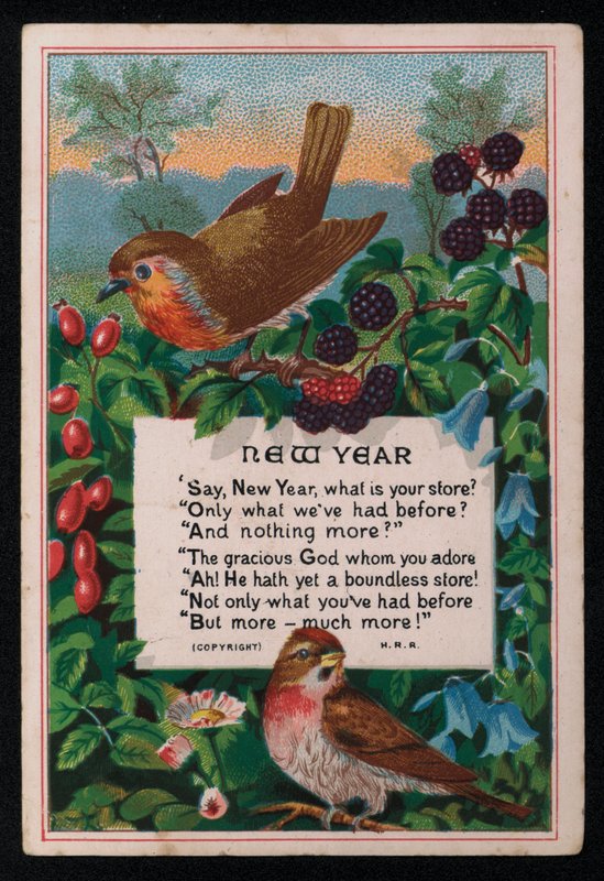Vers, bær og fugle, nytårs lykønskningskort. (chromolitho) af English School