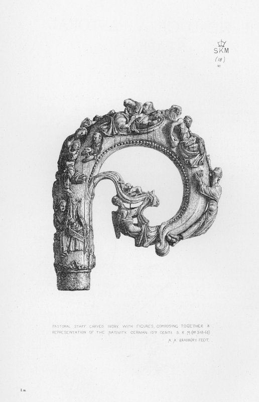 Victoria And Albert Museum: Pastoral Staff, udskåret elfenben, med figurer, der sammen komponerer en gengivelse af fødselsfødselen, tysk af English School