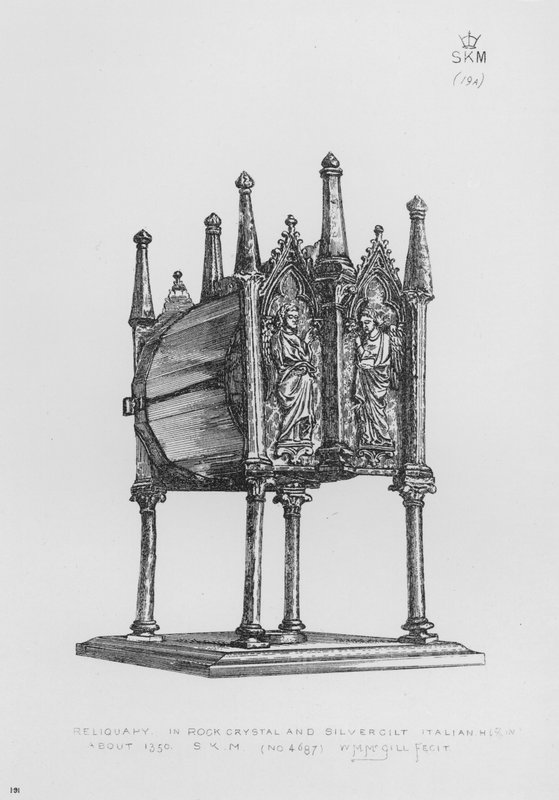 Victoria And Albert Museum: Relikvieskrin, i bjergkrystal og forgyldt sølv, italiensk, omkring 1350 af English School