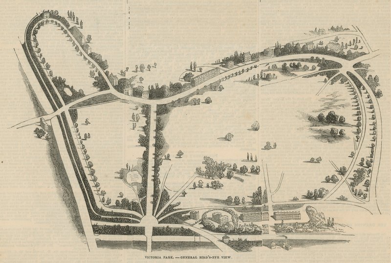 Victoria Park, generelt fugleperspektiv af English School