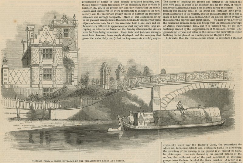Victoria Park, Grand Entrance ved Elizabethan Lodge Bridge af English School