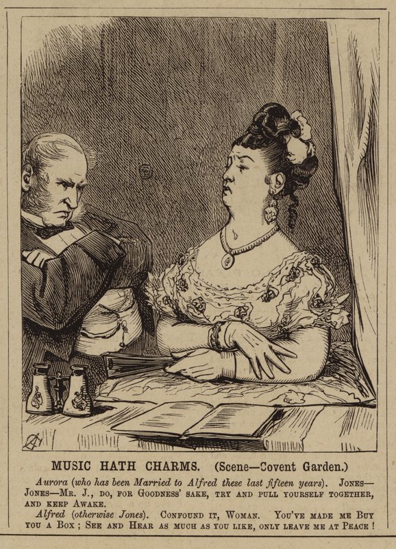 Victoriansk par i Covent Garden Opera House, London (gravering) af English School