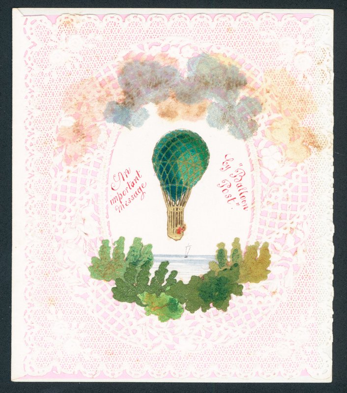Victoriansk lykønskningskort - et vigtigt budskab med ballonpost (chromolitho) af English School
