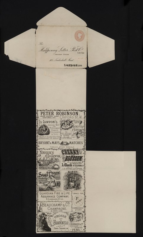 Victoriansk postpapir fra Halfpenny Letter Post Company, Leadenhall Street, London (litho) af English School