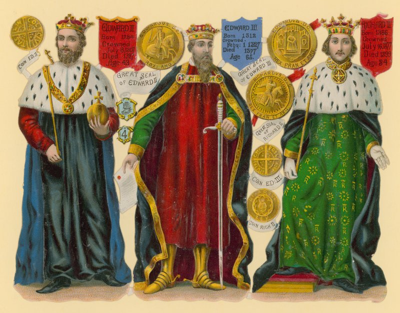 Victoriansk skrot: King Edward II, King Edward III, King Richard II af English School