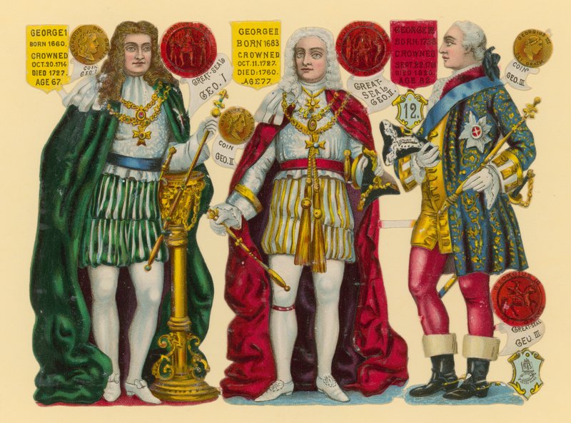 Victoriansk skrot: King George I, King George II, King George III af English School