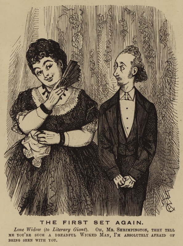 Victoriansk enke flirter med en forfatter (gravering) af English School