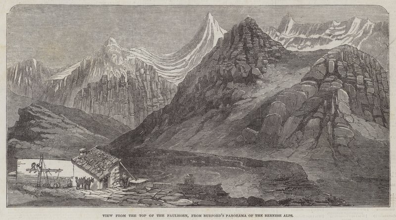 Udsigt fra toppen af Faulhorn, fra Burfords Panorama over Berner Alperne (gravering) af English School