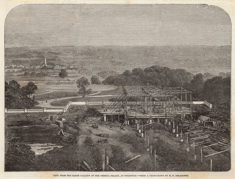 Udsigt fra det sydlige galleri af Crystal Palace i Sydenham af English School