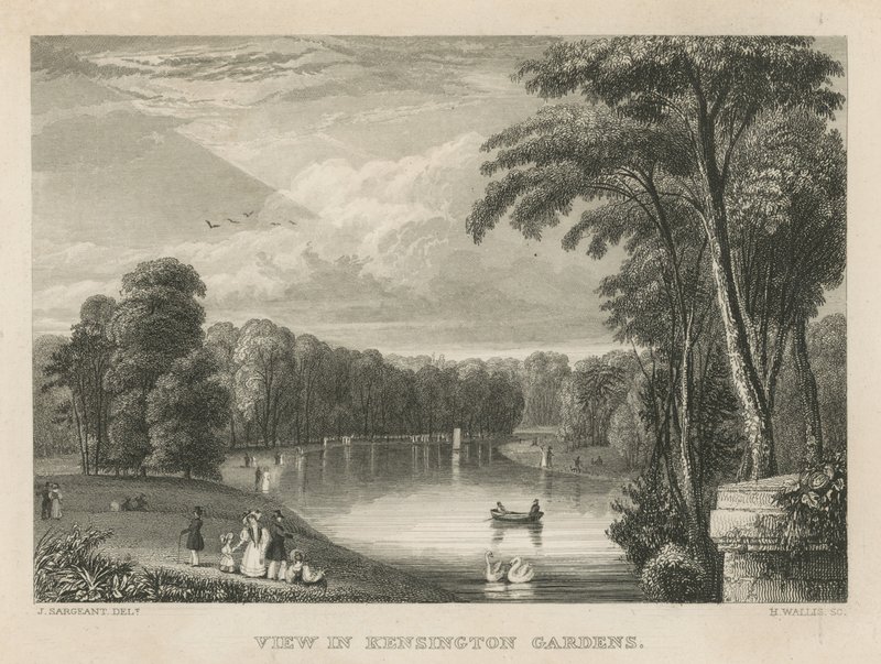 Udsigt i Kensington Gardens, London af English School