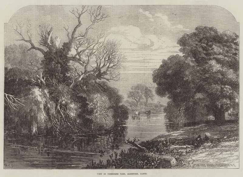 Udsigt i Tichborne Park, Alresford, Hants (gravering) af English School