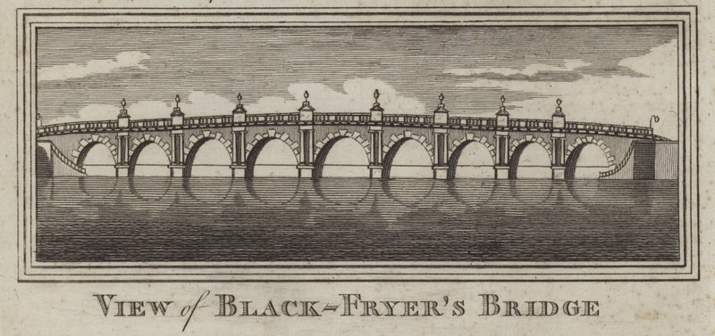Udsigt over Blackfriars Bridge, London (gravering) af English School