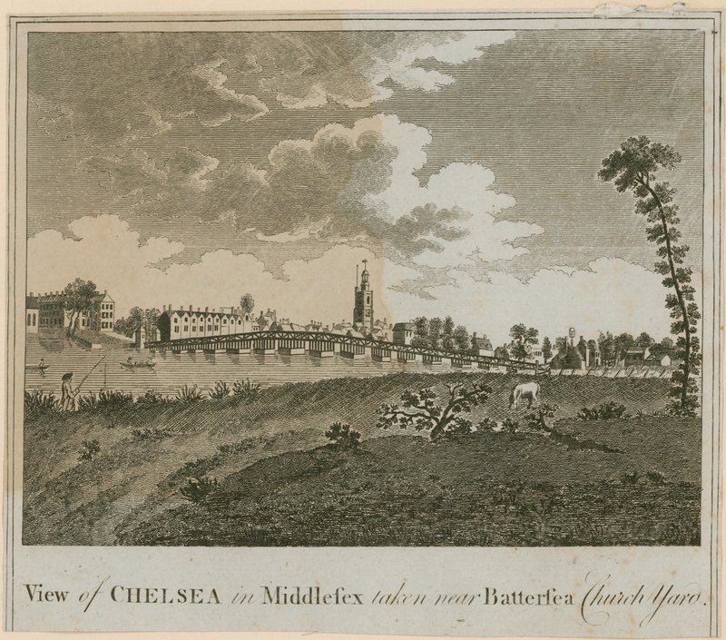 Udsigt over Chelsea i Middlesex taget nær Battersea Church Yard af English School