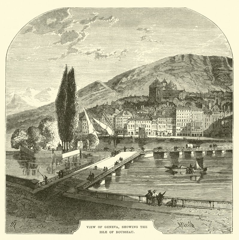Udsigt over Genève, der viser Isle of Rousseau af English School
