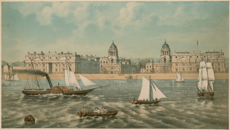 Udsigt over Greenwich Hospital, London af English School