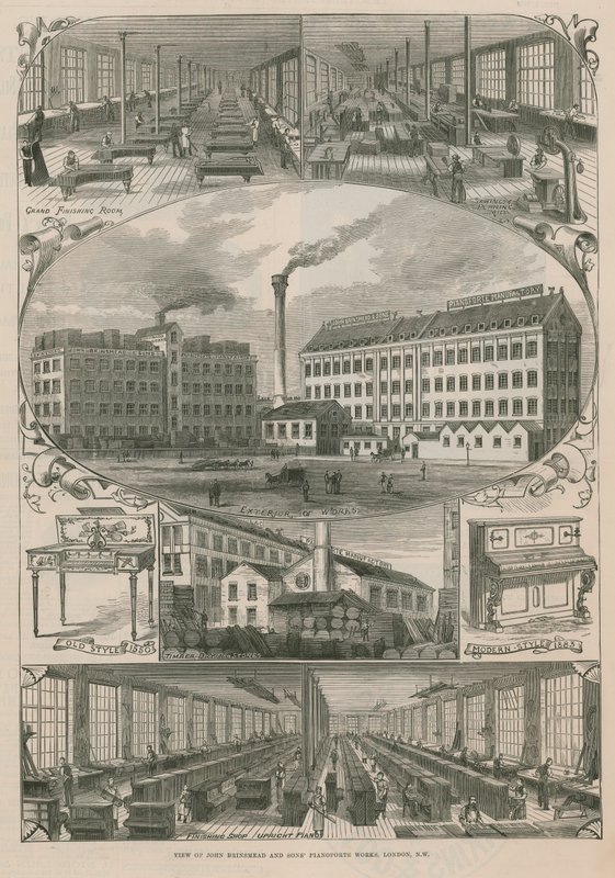Udsigt over John Brinsmead and Sons pianoforte værker af English School