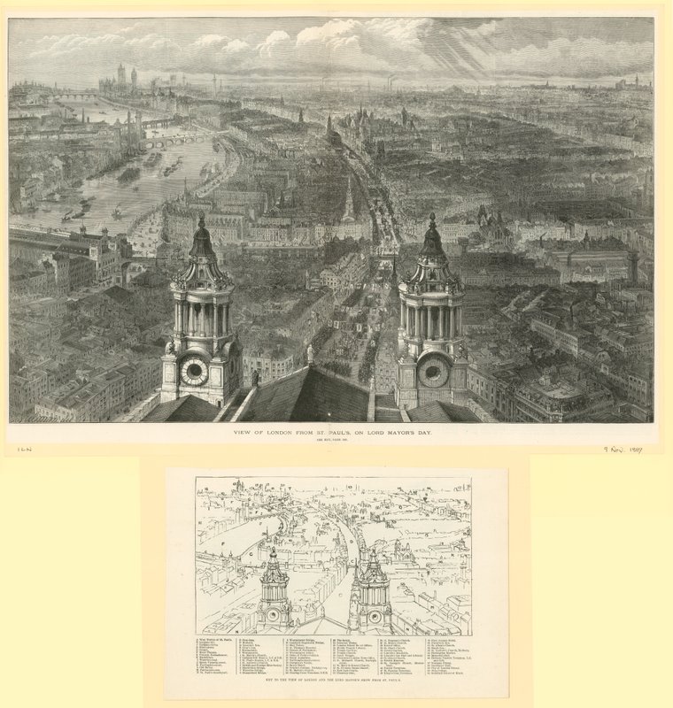 Udsigt over London fra St. Pauls på Lord Mayors Day af English School