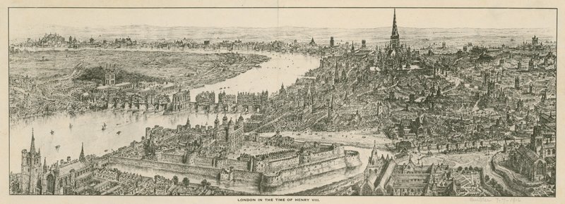 Udsigt over London på kong Henry VIIIs tid af English School