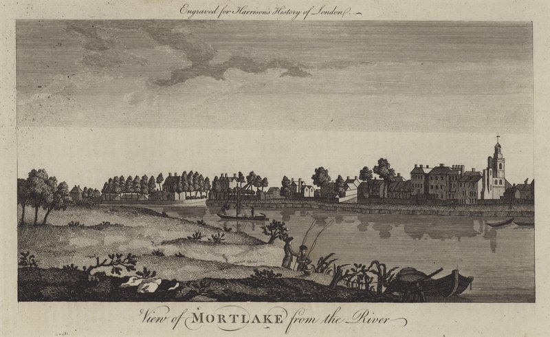Udsigt over Mortlake fra Themsen (gravering) af English School