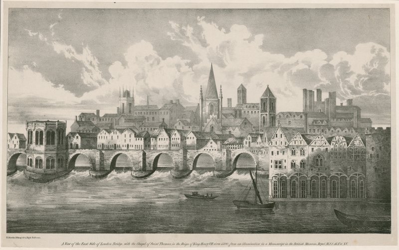 Udsigt over Old London Bridge som i kong Henry VII
