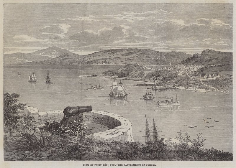 Udsigt over Point Levi, fra Battlements of Quebec (gravering) af English School