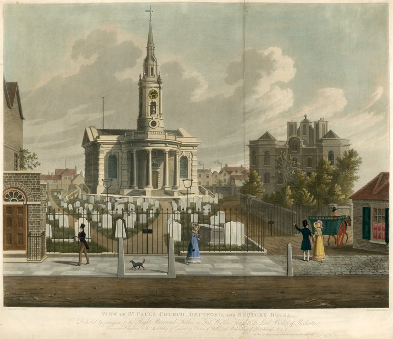 Udsigt over St Pauls Church, Deptford, London og Rectory House af English School