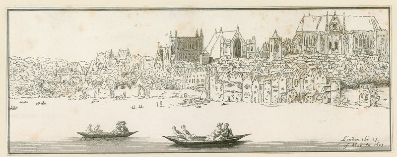 Udsigt over Westminster Palace, London, den 27. marts 1652 af English School