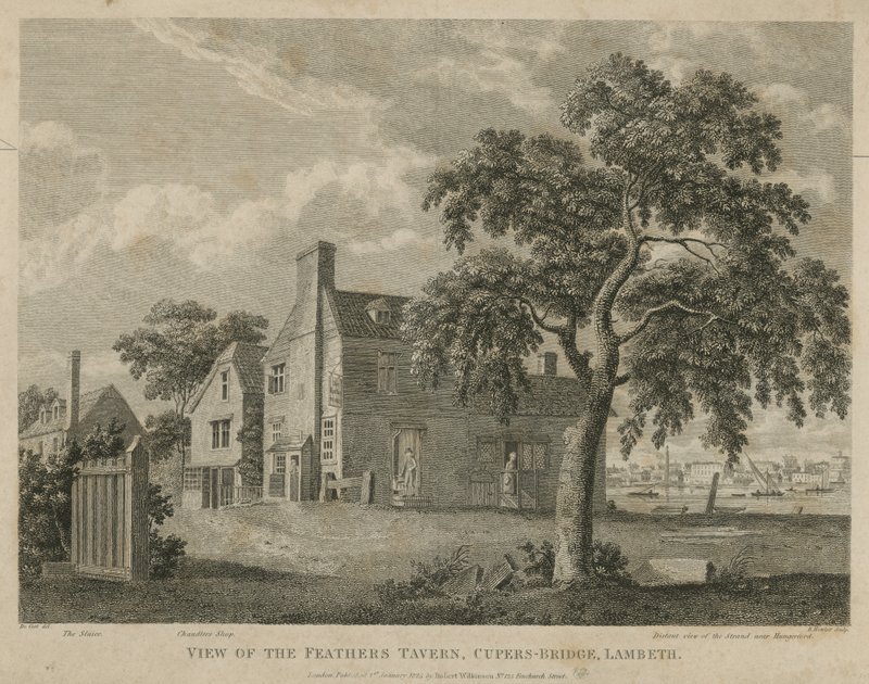 Udsigt over Feathers Tavern, Cupers Bridge, Lambeth af English School